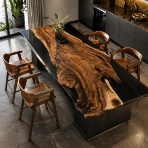 Luxury Walnut Epoxy Live Edge Countertop with Black Epoxy | ELET061
