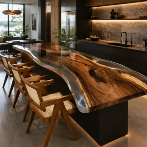 Commercial Epoxy Live Edge Countertop in Walnut with Crystal Clear Epoxy | ELET062
