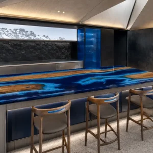 Luxury Olive Wood Epoxy Live Edge Countertop with Blue Epoxy | ELET063