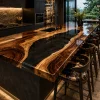 Bespoke Walnut Epoxy Live Edge Countertop with Black Epoxy | ELET064