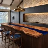 Bespoke Walnut Epoxy Live Edge Countertop with Blue Epoxy | ELET065