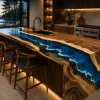 Premium custom Epoxy River Countertop made from Walnut with Ocean Beach epoxy resin Waterfall SKU ERC002