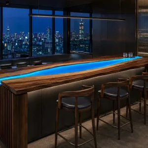 Made-to-order With LED Epoxy River Countertop in Walnut and Blue epoxy resin model ERC003