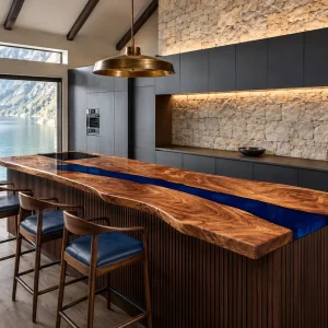 Made-to-Order Walnut Epoxy River Countertop featuring Blue epoxy resin product ERC012