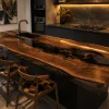 Premium custom Epoxy River Countertop made from Black Walnut with Black epoxy resin Live Edge SKU ERC020