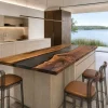 Designer Epoxy River Countertop made with Walnut and Black epoxy resin reference ERC021