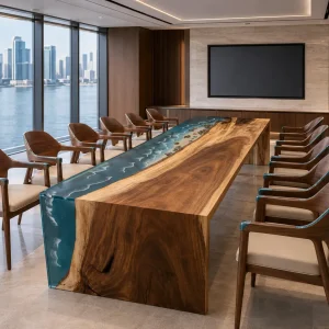 Premium Walnut Waterfall Epoxy River Countertop featuring Ocean Beach epoxy resin product ERC026