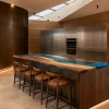 Handcrafted Epoxy River Countertop with Walnut and Blue epoxy resin in a Waterfall design SKU ERC029