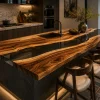 Handcrafted Epoxy River Countertop crafted from Walnut and Black epoxy resin SKU ERC034