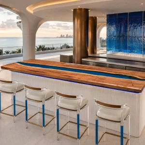 Premium custom Epoxy River Countertop made from Olive Wood with Blue epoxy resin SKU ERC035