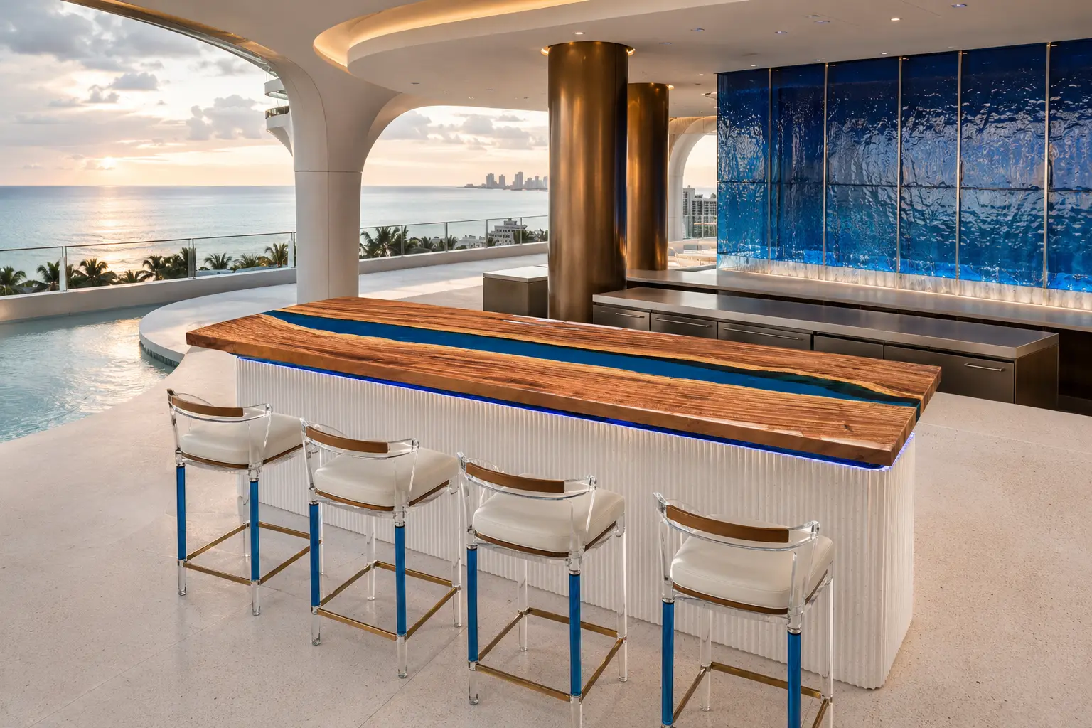 Premium custom Epoxy River Countertop made from Olive Wood with Blue epoxy resin SKU ERC035