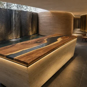 Premium custom Epoxy River Countertop made from Walnut with Black epoxy resin SKU ERC044