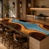 Made-to-order Live Edge Epoxy River Countertop in Walnut and Blue epoxy resin model ERC045