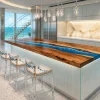 Custom Epoxy River Countertop crafted from Walnut and Blue epoxy resin SKU ERC051