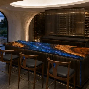 Signature Live Edge Epoxy River Countertop crafted from Walnut and Galaxy epoxy resin SKU ERC054