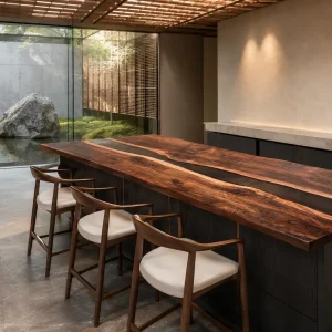 Designer Epoxy River Countertop made with Black Walnut and Black epoxy resin reference ERC057
