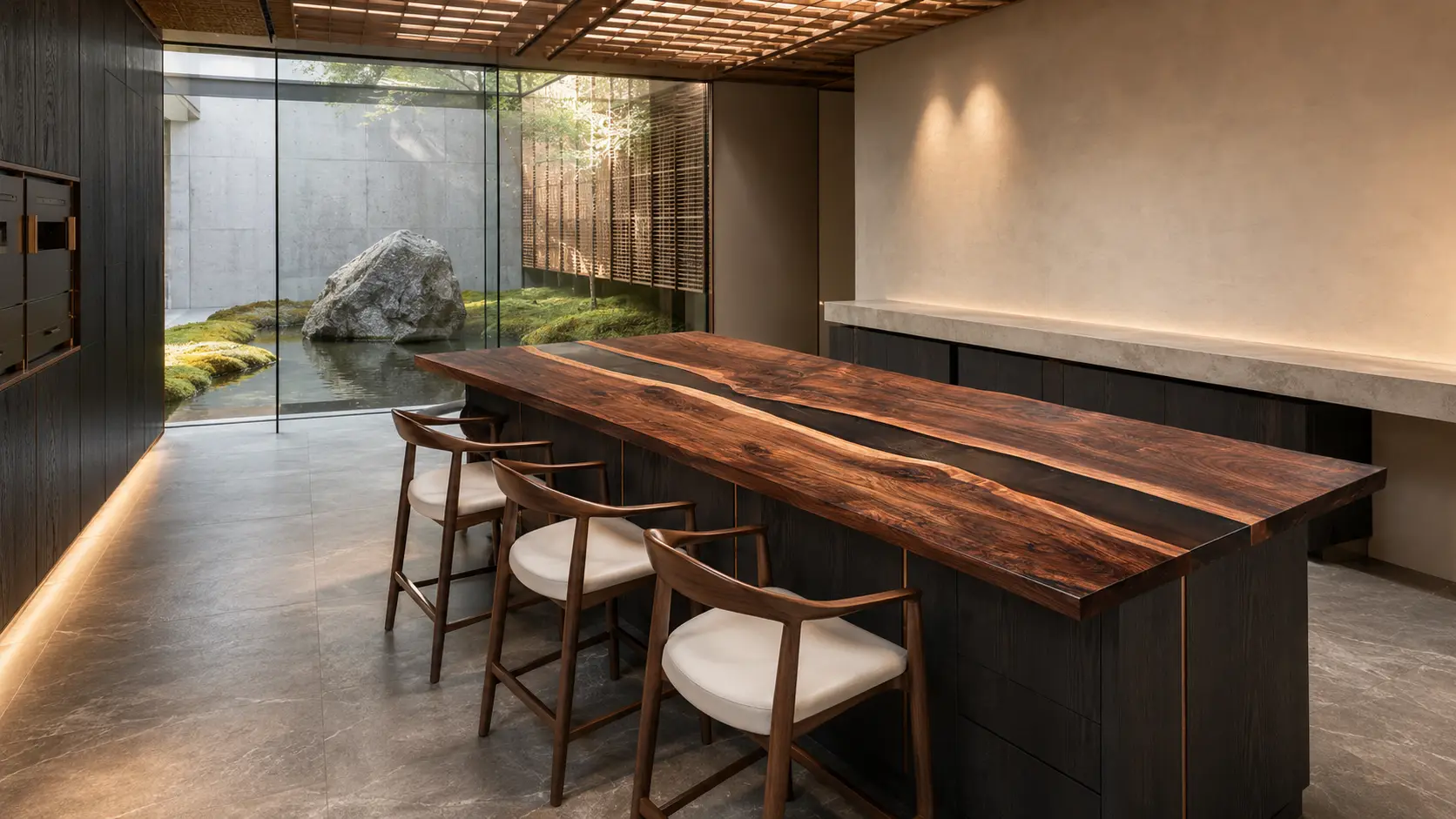 Designer Epoxy River Countertop made with Black Walnut and Black epoxy resin reference ERC057