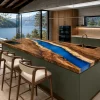 Custom Epoxy River Countertop crafted from Walnut and Blue epoxy resin SKU ERC059