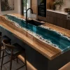 Made-to-order Epoxy River Countertop in Walnut and Ocean Beach epoxy resin model ERC065