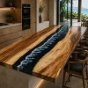 Designer Epoxy River Countertop made with Walnut and Ocean Beach epoxy resin reference ERC067