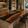 Designer Live Edge Epoxy River Countertop made with Walnut and Black epoxy resin reference ERC071