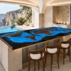 Custom Walnut Ocean Beach Solid Color Epoxy Countertop with Blue Epoxy SCET004