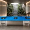 Custom French Poplar Ocean Beach Solid Color Epoxy Countertop with Blue Epoxy SCET005