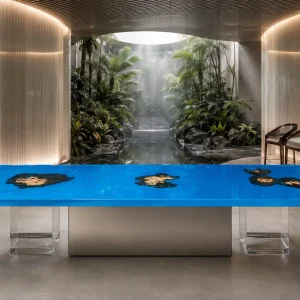 Custom French Poplar Ocean Beach Solid Color Epoxy Countertop with Blue Epoxy SCET005
