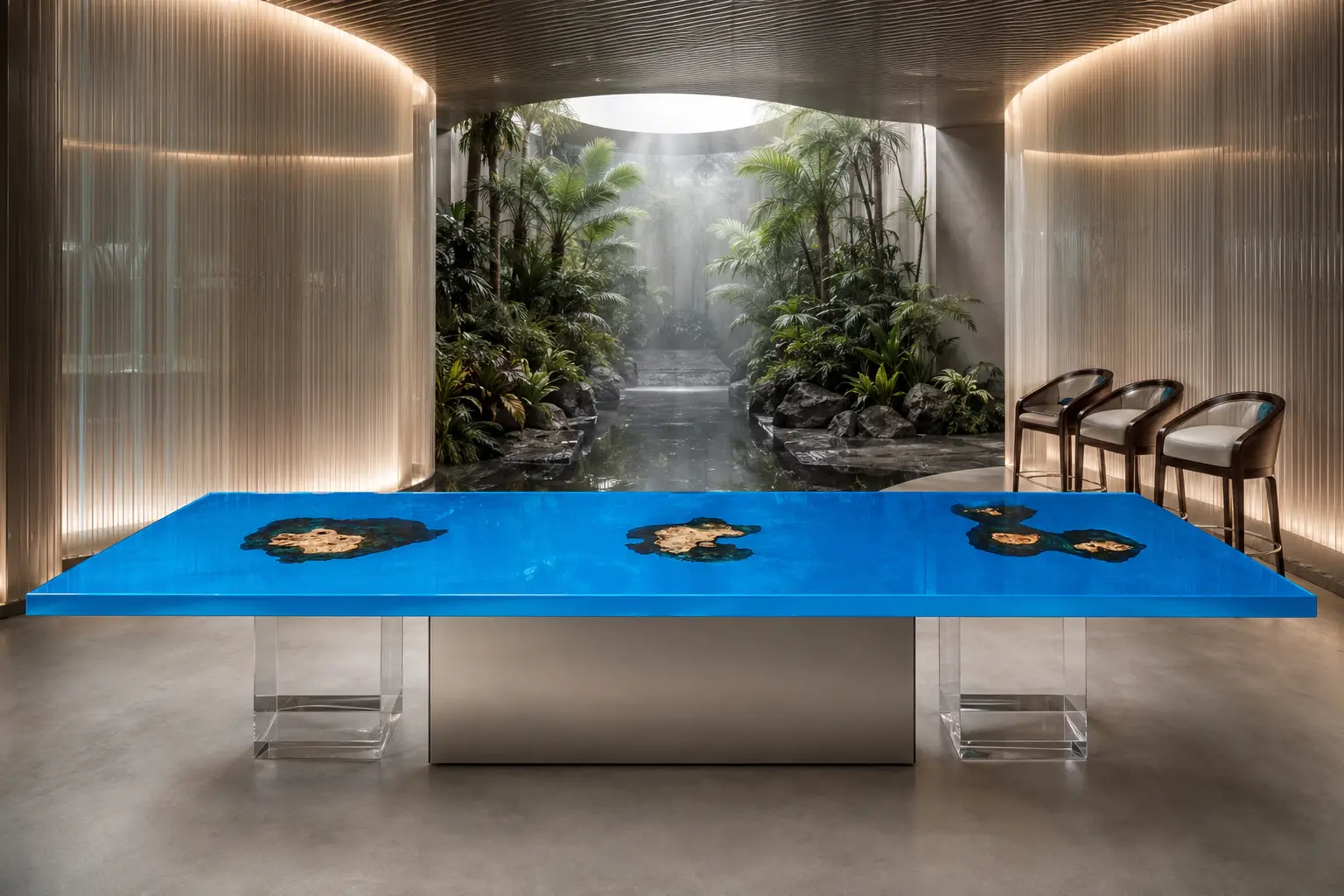 Custom French Poplar Ocean Beach Solid Color Epoxy Countertop with Blue Epoxy SCET005