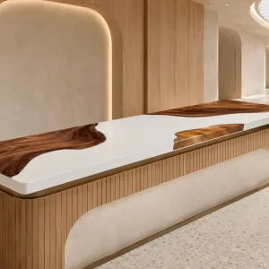 Custom Walnut Live Edge Solid Color Epoxy Countertop with White Epoxy SCET006