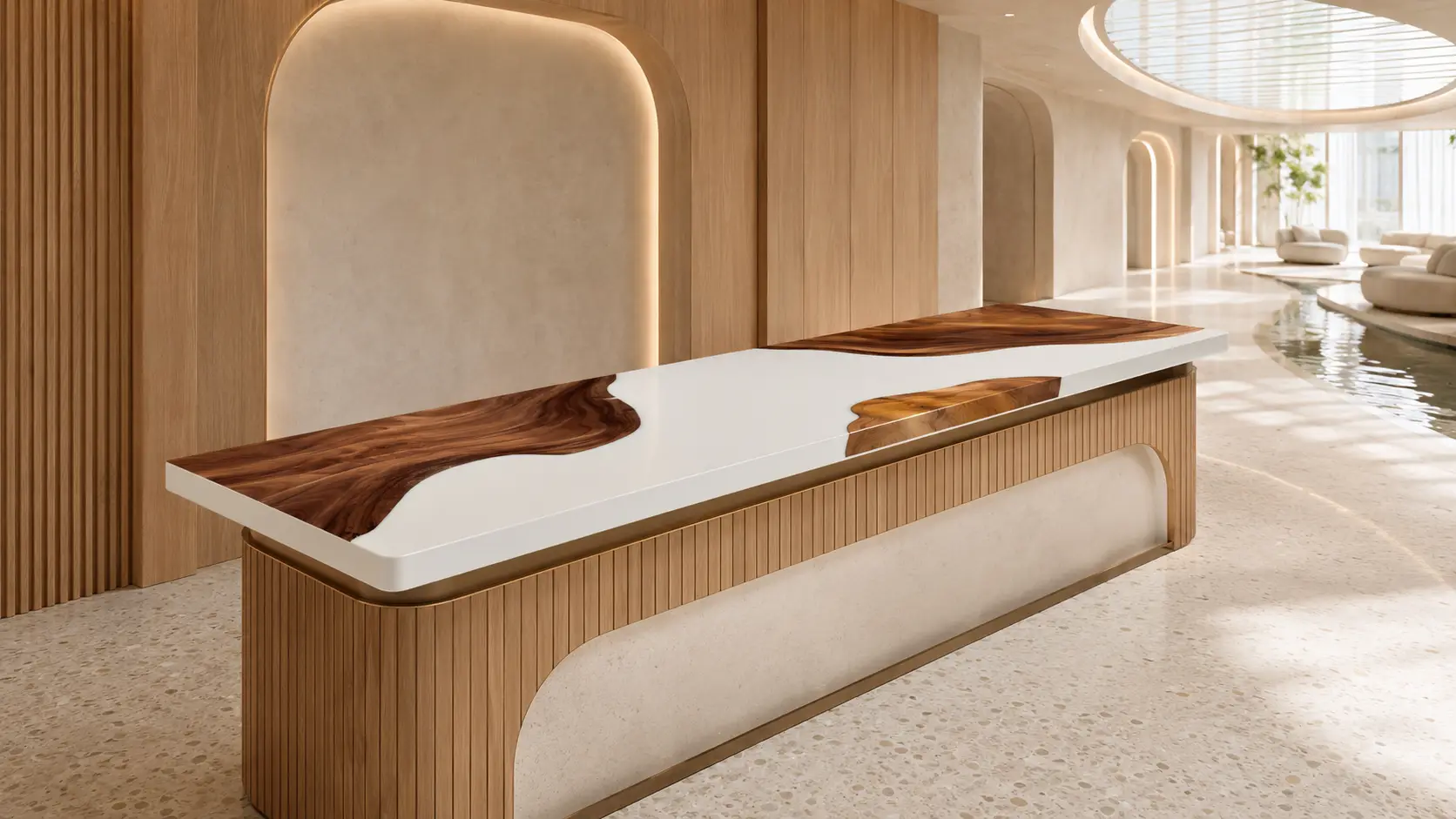 Custom Walnut Live Edge Solid Color Epoxy Countertop with White Epoxy SCET006