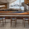 Custom Olive Wood River Solid Color Epoxy Countertop with Blue Epoxy SCET007