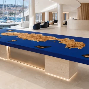 Custom French Poplar Ocean Beach Solid Color Epoxy Countertop with Blue Epoxy SCET010