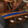 Custom Walnut River Solid Color Epoxy Countertop with Blue Epoxy SCET012