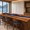 Custom Walnut River Solid Color Epoxy Countertop with Blue Epoxy SCET013