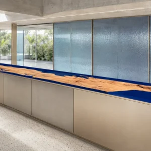 Custom French Poplar Live Edge Solid Color Epoxy Countertop with Blue Epoxy SCET017