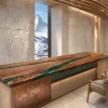Custom Walnut Live Edge Solid Color Epoxy Countertop with Green Epoxy SCET018